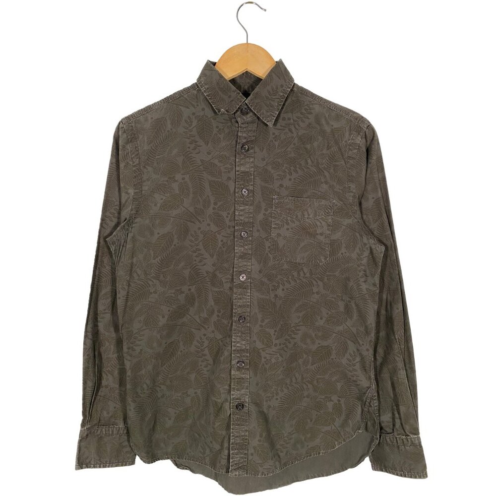 Wings + Horns Floral Print Long Sleeve Button up Shirt Gray men's size Small